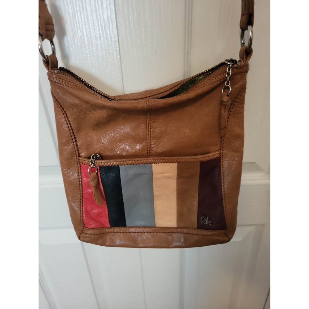 The Sak Brown Leather Colorblock Crossbody Bag